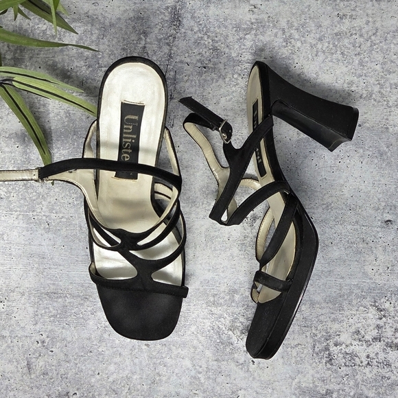 Unlisted by Kenneth Cole Shoes - Vintage 90s 00s Unlisted | Black Strappy Heeled Sandals Size 10
